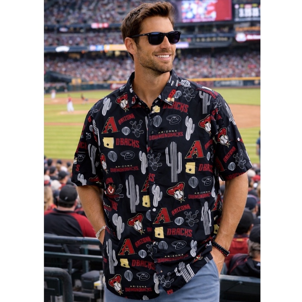 Arizona Diamondbacks MLB Mens XL Black Short Sleeve Button Up Shirt Cactus
